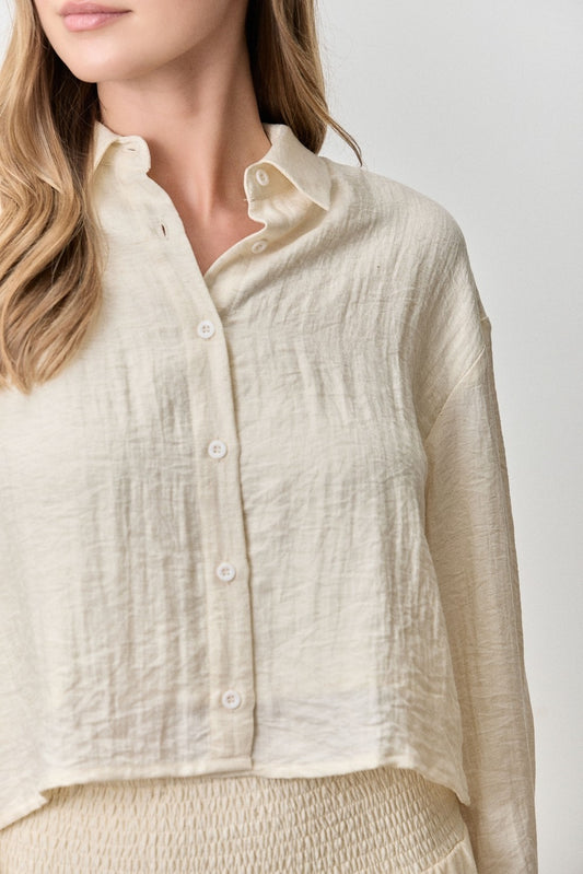 Crinkle Cropped Button Up Shirt