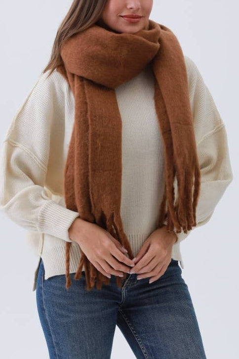 Knit Scarf With Tassels | Brown