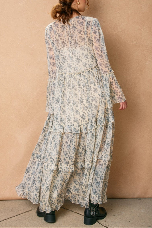 Victorian Rose Bell Sleeve Maxi Dress