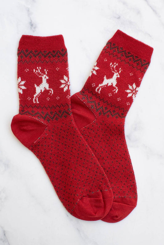 Winter Deer Socks | Red