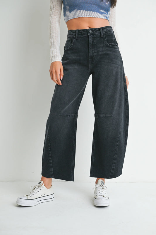High Rise Barrel Leg Denim | Washed Black