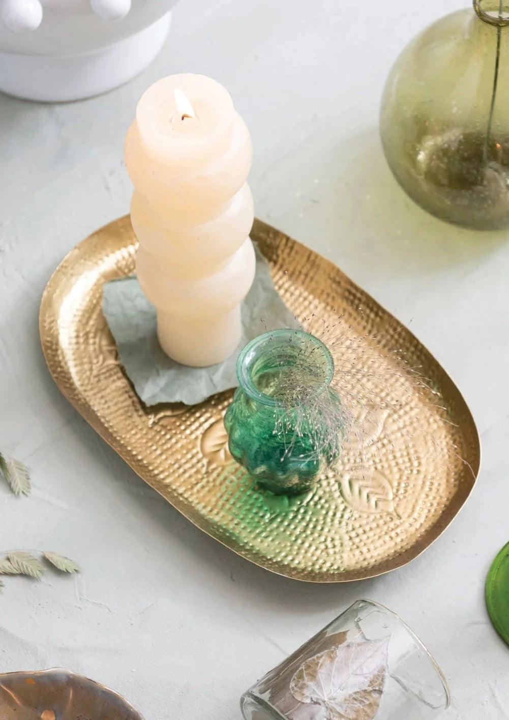 Gold Sapling Debossed Metal Tray