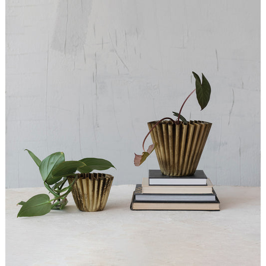 Fluted Brass Finish Planter