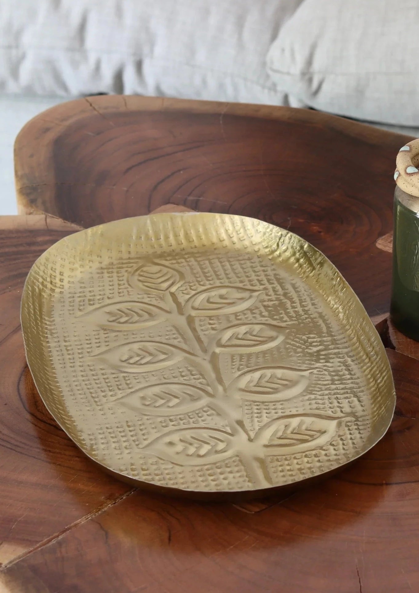 Gold Sapling Debossed Metal Tray
