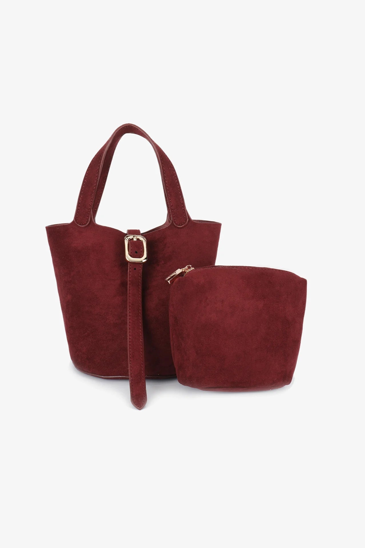 Joya Mini Bucket Bag | Faux Suede Wine