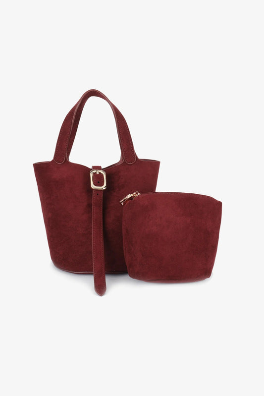 Joya Mini Bucket Bag | Faux Suede Wine