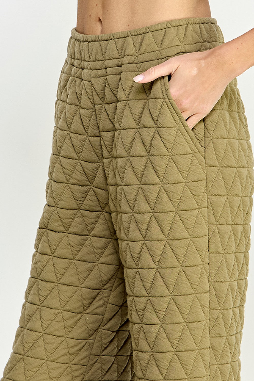 Quilted Cropped Pants | Olive