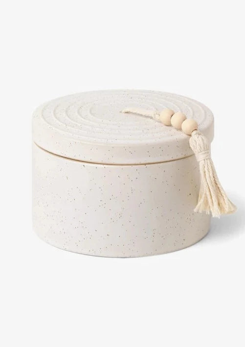 Cypress & Fir White Speckled Ceramic Candle
