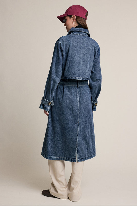 Off Campus Belted Denim Trench Coat