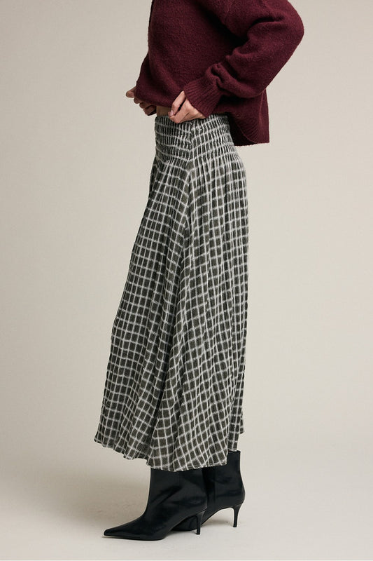 Plaid Smocked Waist Midi Skirt