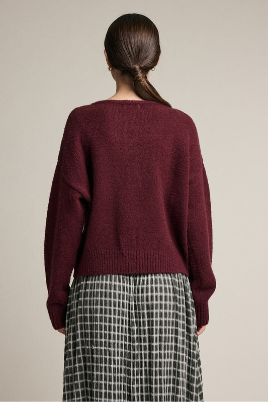 Button Detail Soft Knit Sweater | Wine