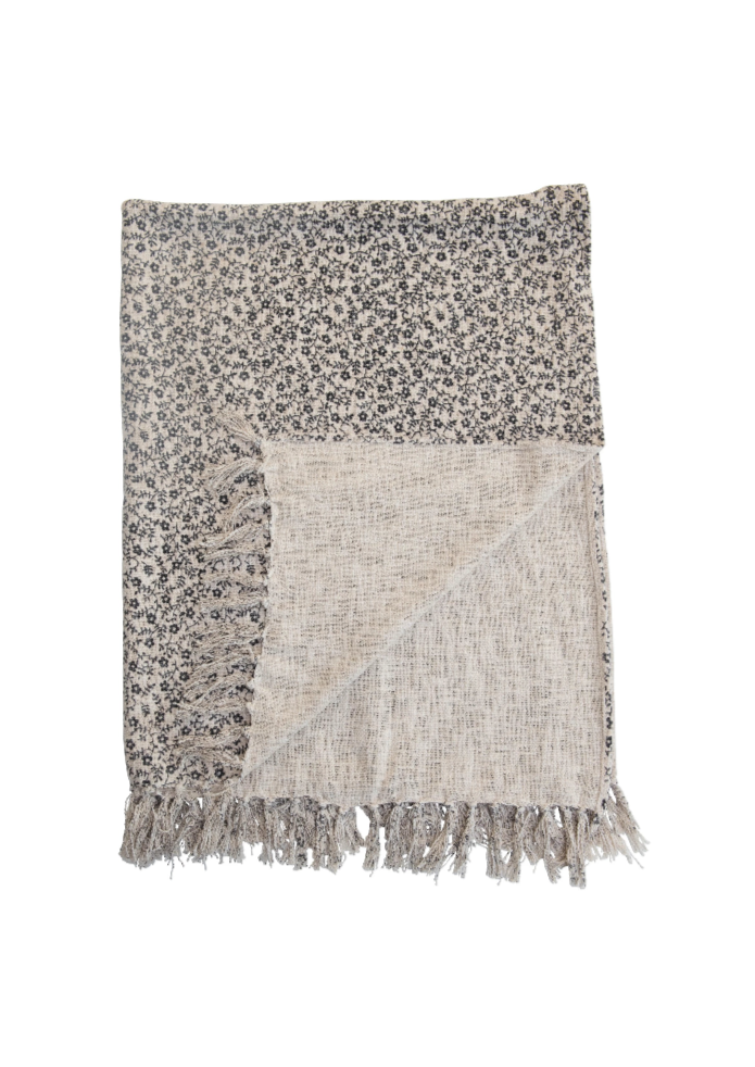 Cotton Slub Throw with Floral Design