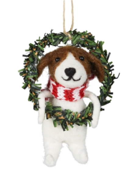 Dog with Wreath Ornament