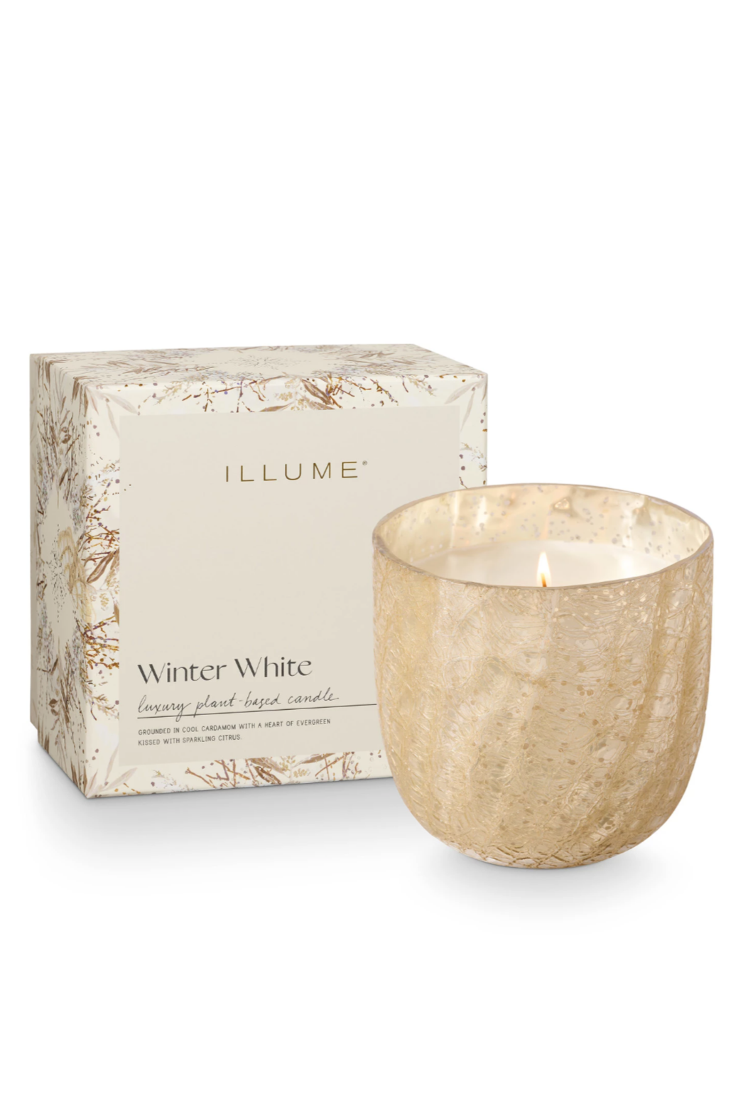 Winter White Crackle Glass Candle | Large