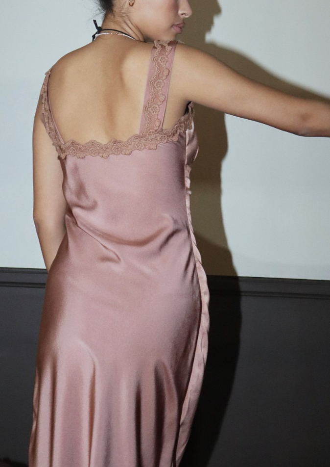 Satin & Lace Midi Dress