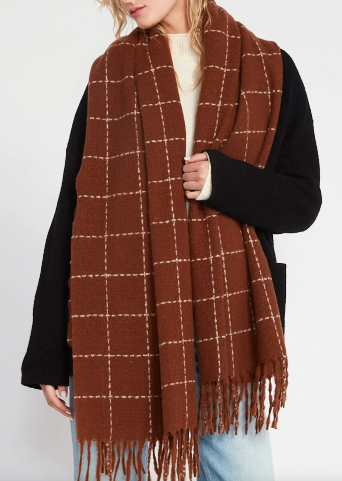 Windowpane Blanket Scarf | Brown