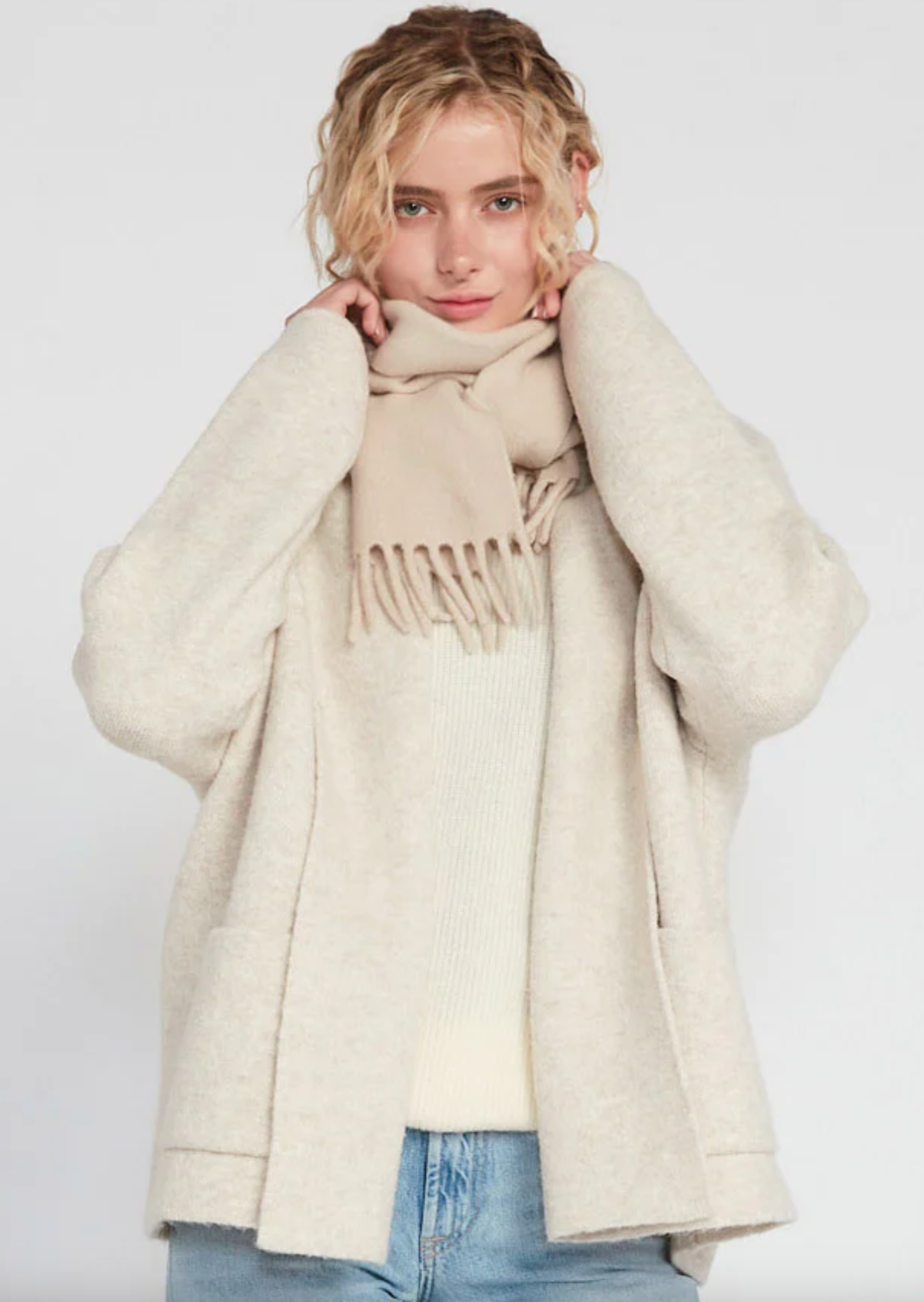 Wool Blend Skinny Scarf | Cream
