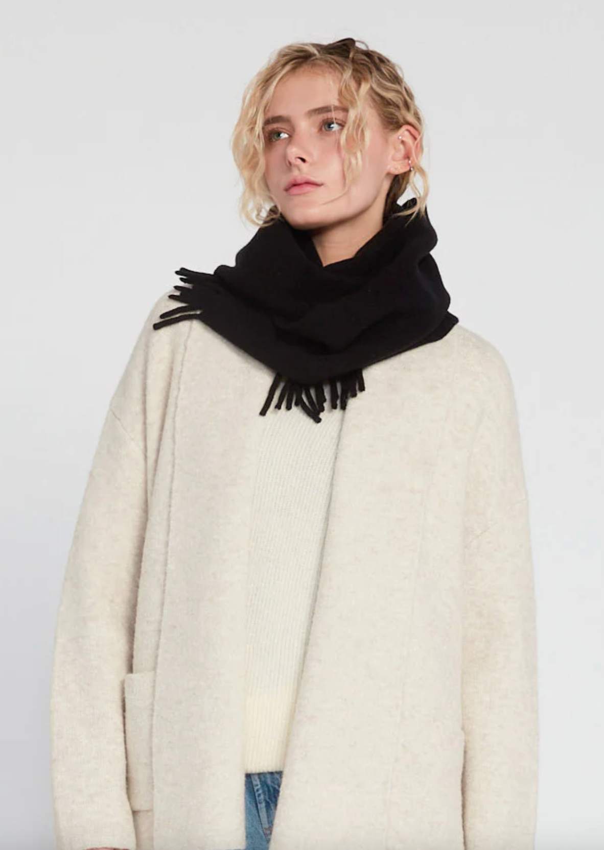 Wool Blend Skinny Scarf | Black