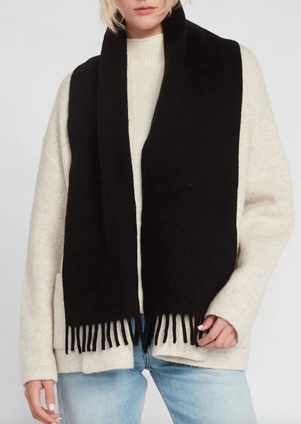 Wool Blend Skinny Scarf | Black