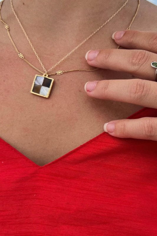 Checkerboard Mother of Pearl Charm