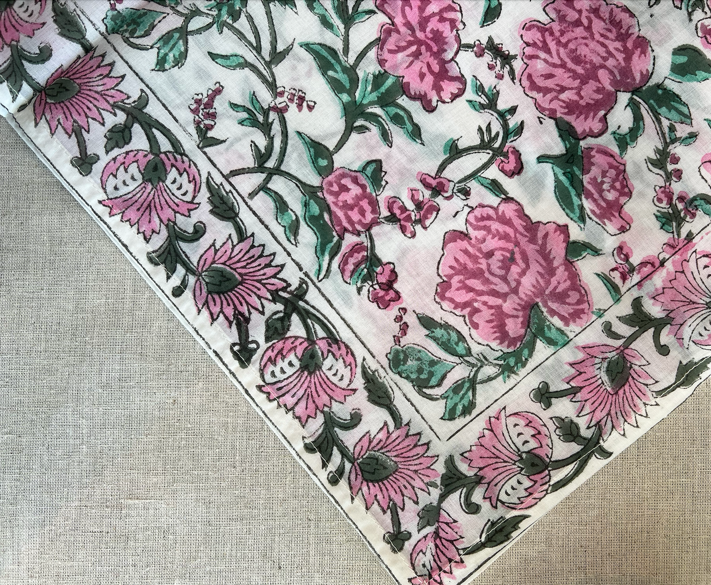 Kalamkari Cotton Bandana | Pink Florals