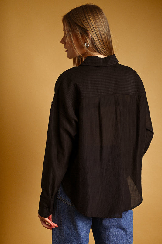 Sheer Stripe Button Up Shirt | Charcoal