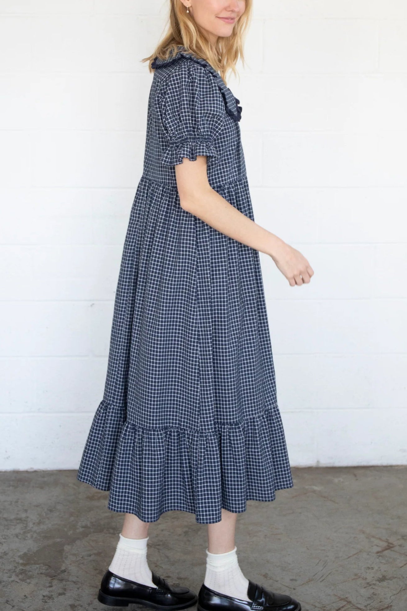 Navy Gingham Collar Dress