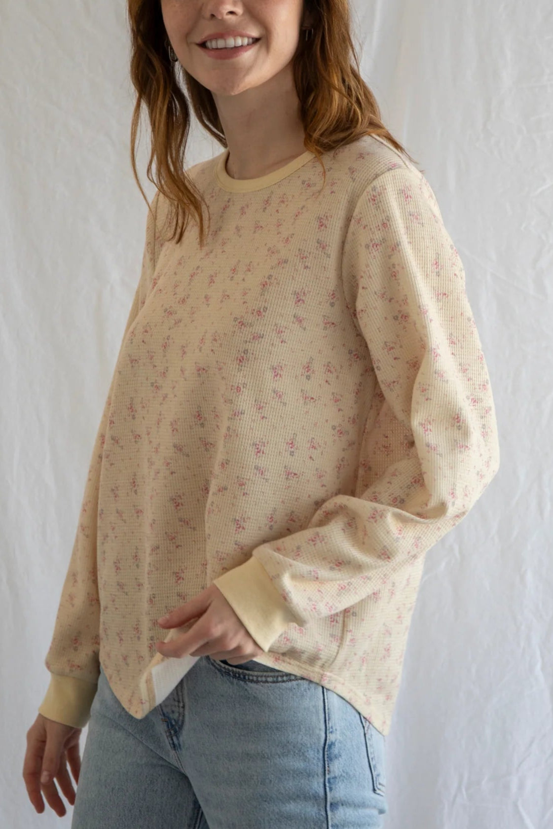 Floral Waffle Knit LS Tee
