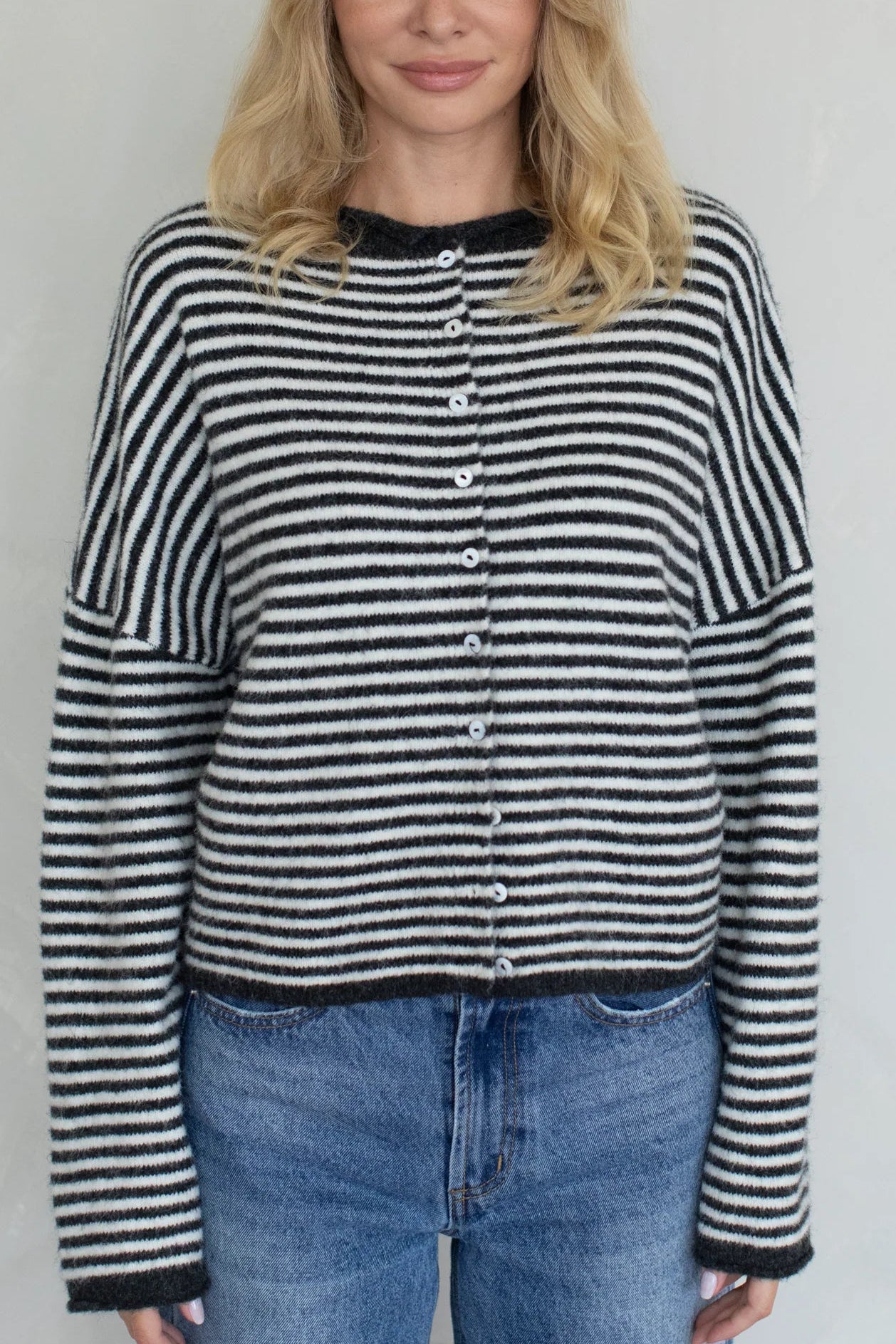 Piper Mini Stripe Cardigan | Charcoal
