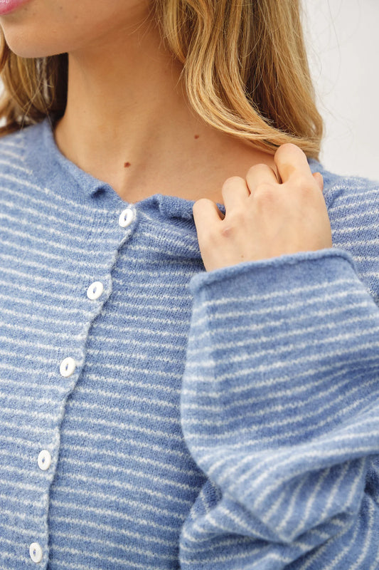 Piper Pin-Stripe Cardigan | Dusty Blue