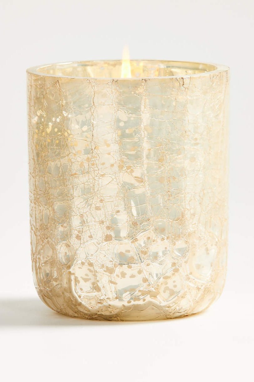 Winter White Crackle Glass Candle