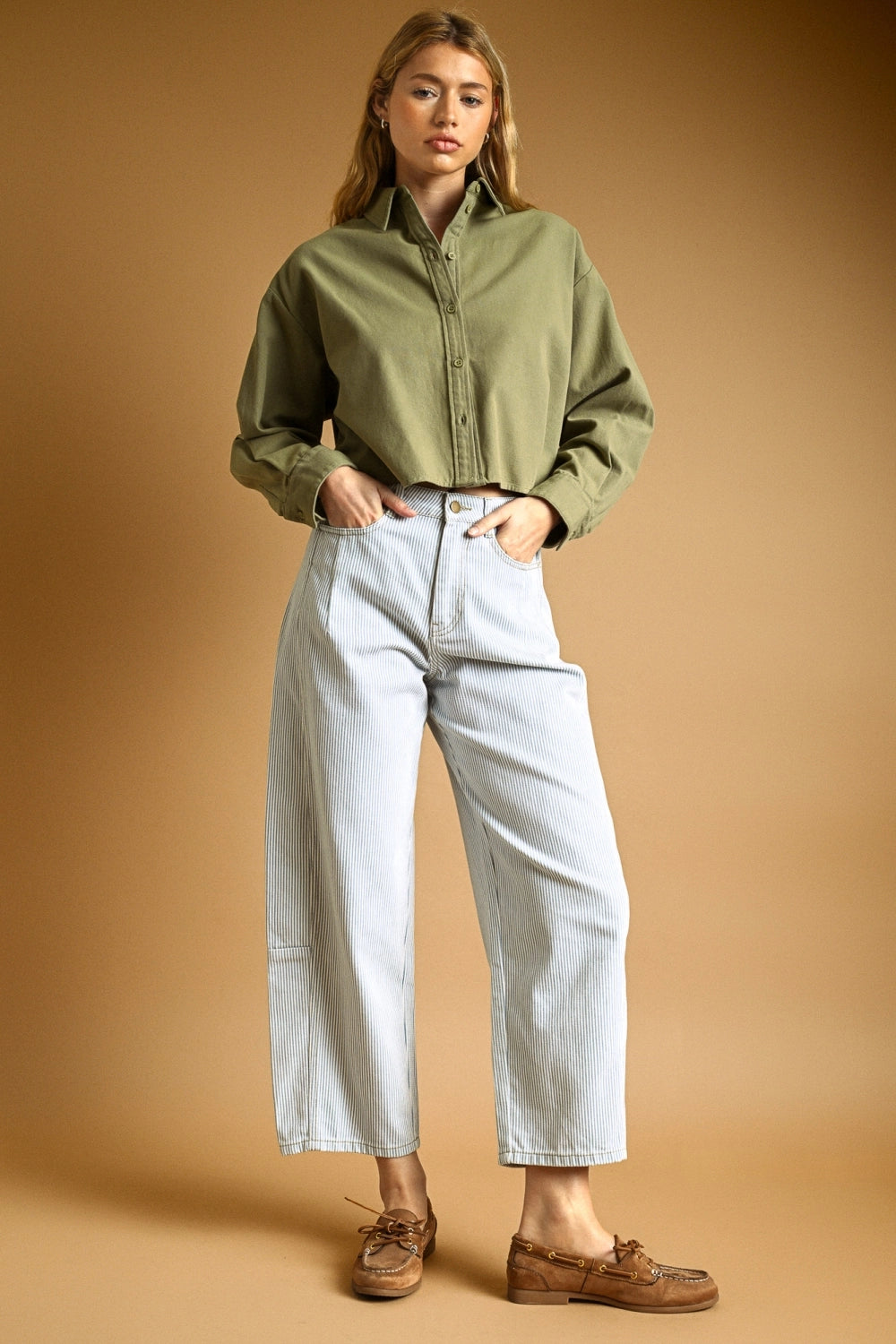 Cropped Button Up Shirt | Olive