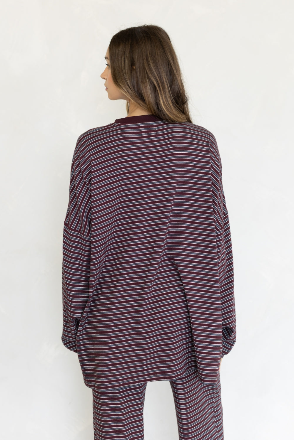 Multi Stripe Lounge Top | Wine
