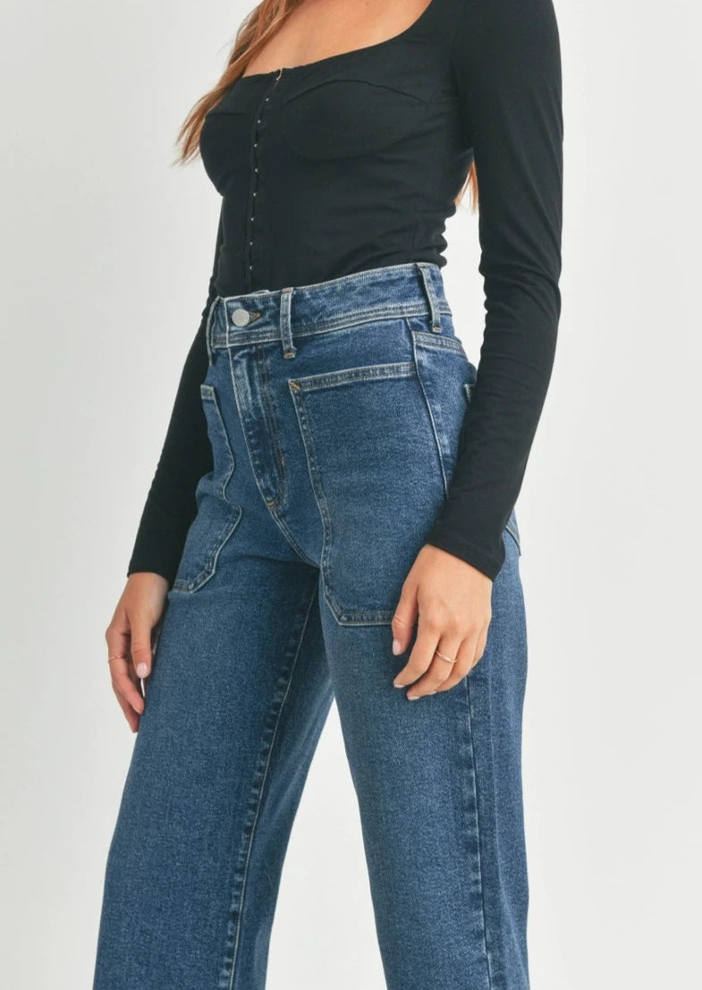 Wide Leg Utility Jeans | Dark Wash