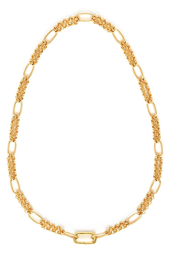 Gold chain necklace on a white background