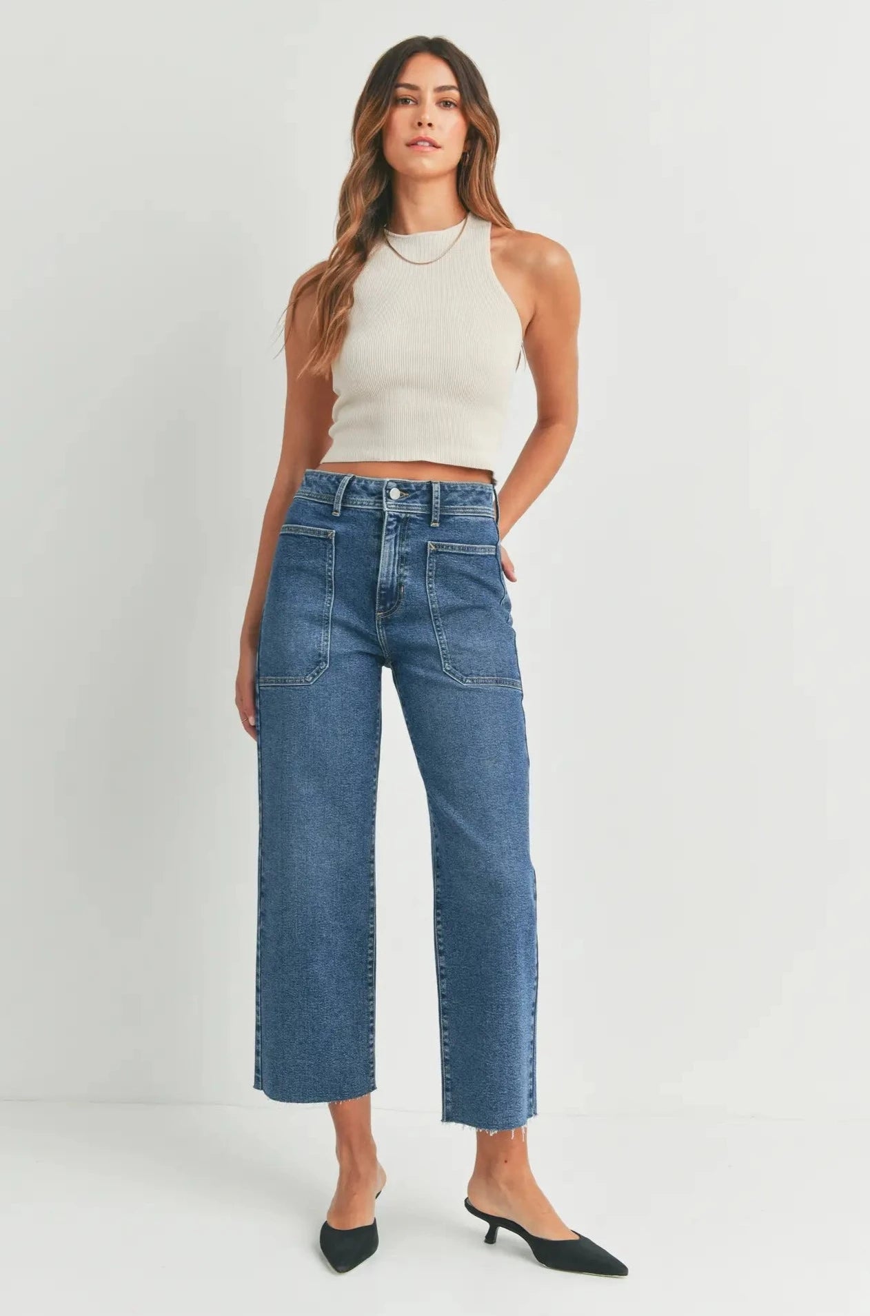 Wide Leg Utility Jeans | Medium Wash