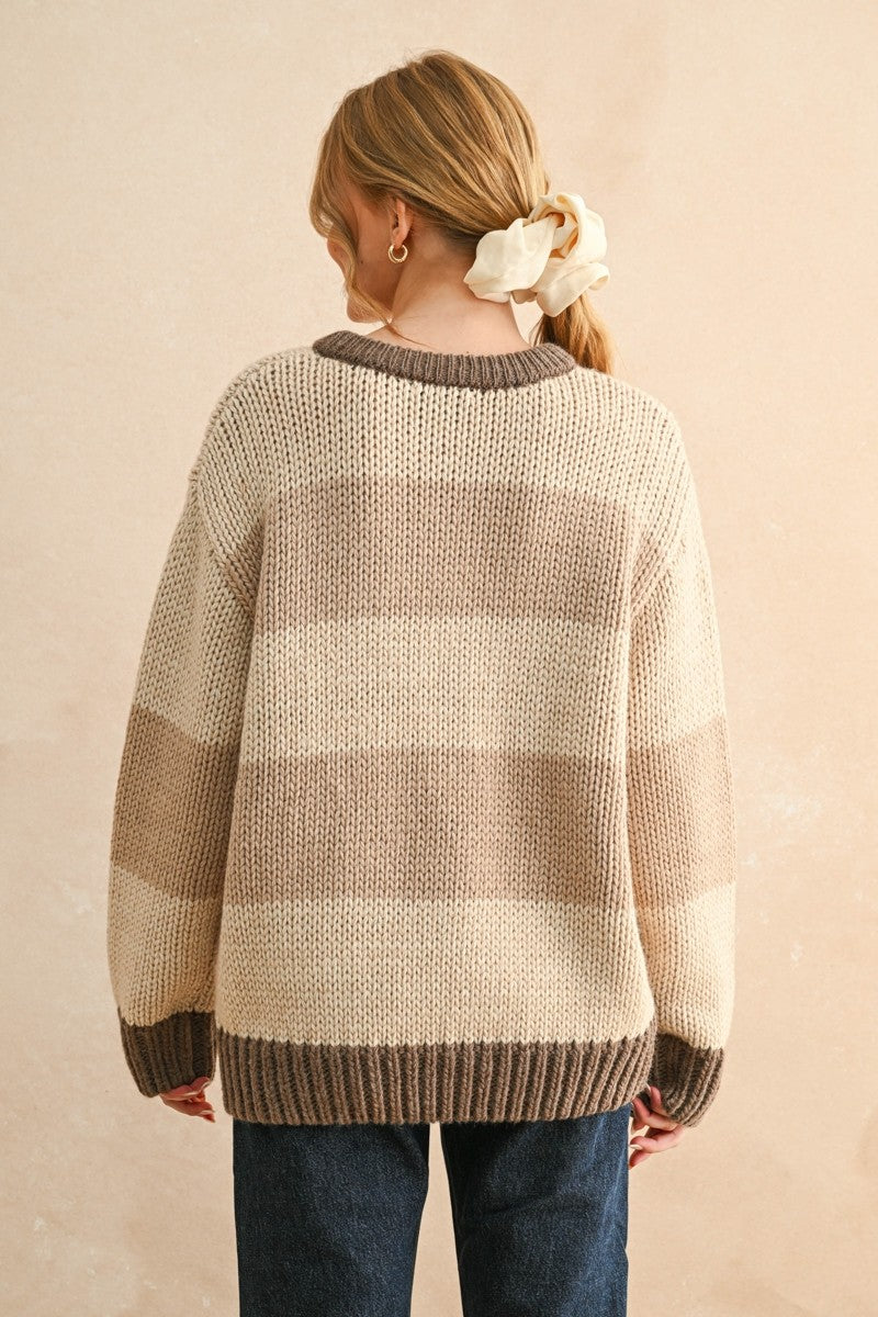 Twin Flame Oversized Sweater | Brown + Tan