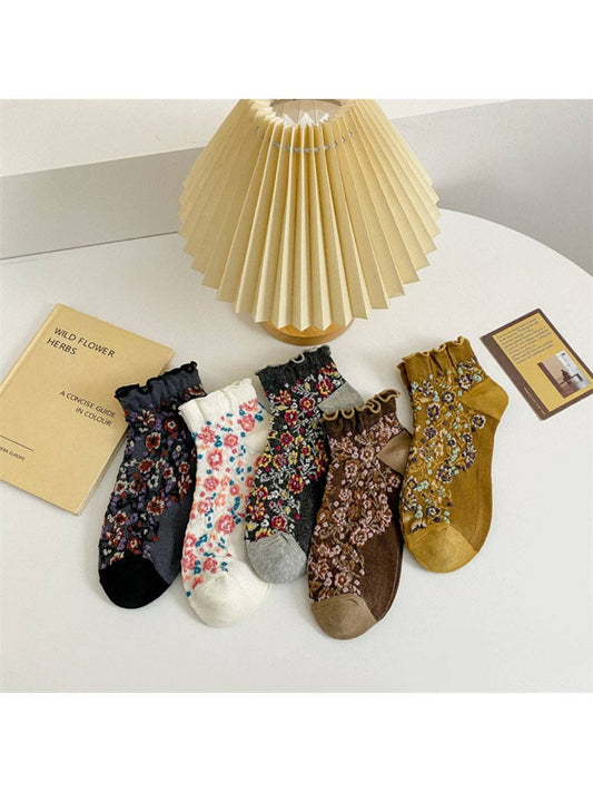 Floral Ruffle Ankle Socks | Yellow