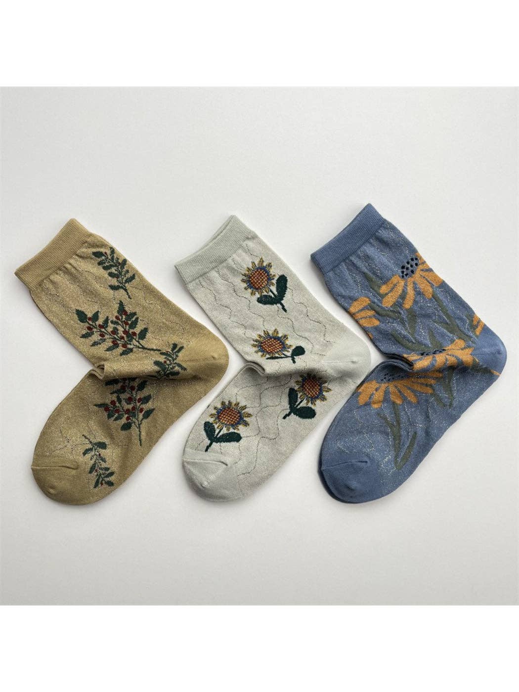 Wavy + Sparkle Floral Crew Socks | Yellow
