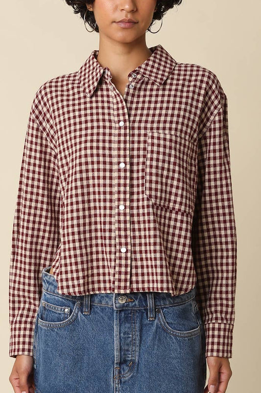 Perfectly Cropped Gingham Shirt | Burgundy