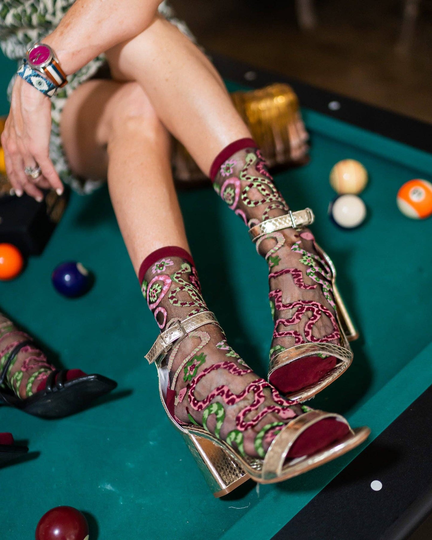 Serpentine Floral Sheer Socks