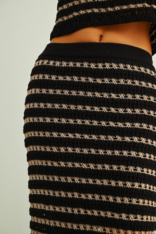 Black + Taupe Stripe Skirt