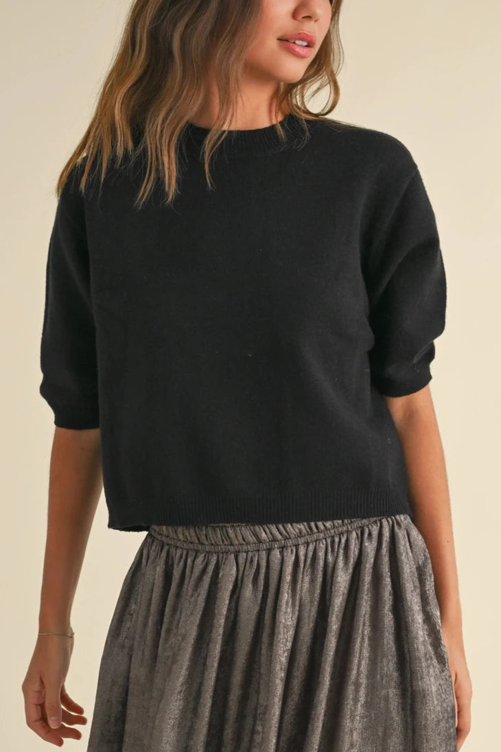 Short Sleeve Sweater Top | Black