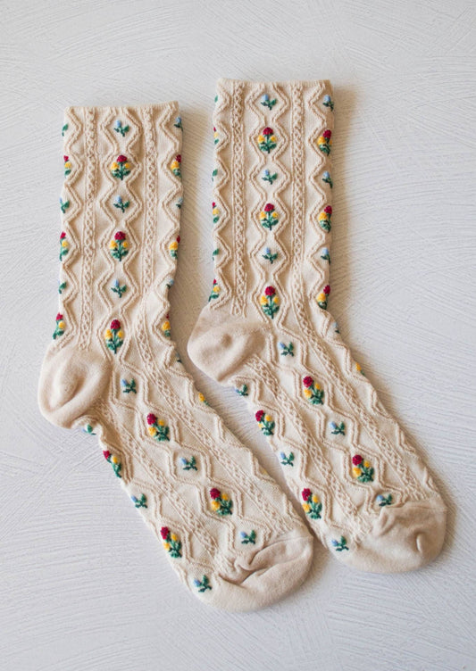 Romantic Floral Casual Socks | Milk Tea
