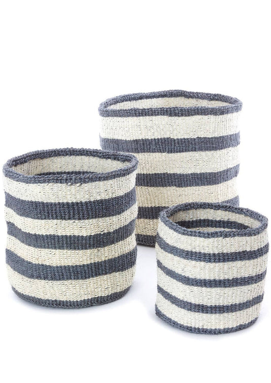 Sisal Basket with Dove Gray Stripes