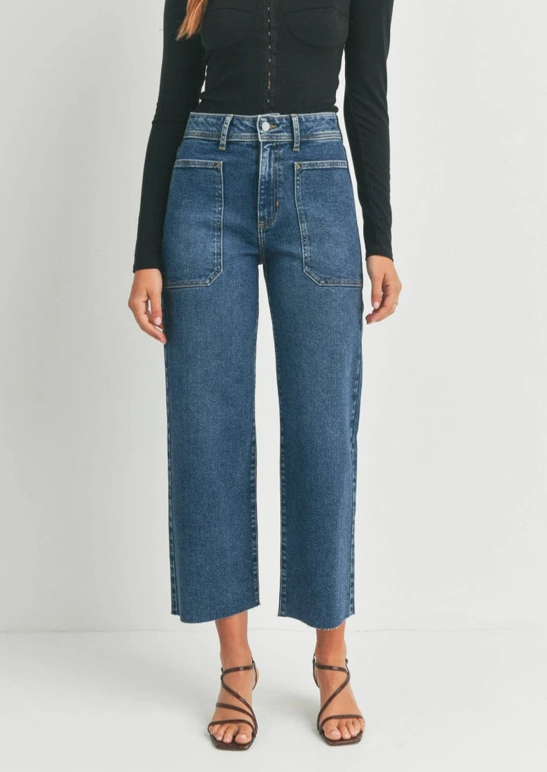 Wide Leg Utility Jeans | Dark Wash