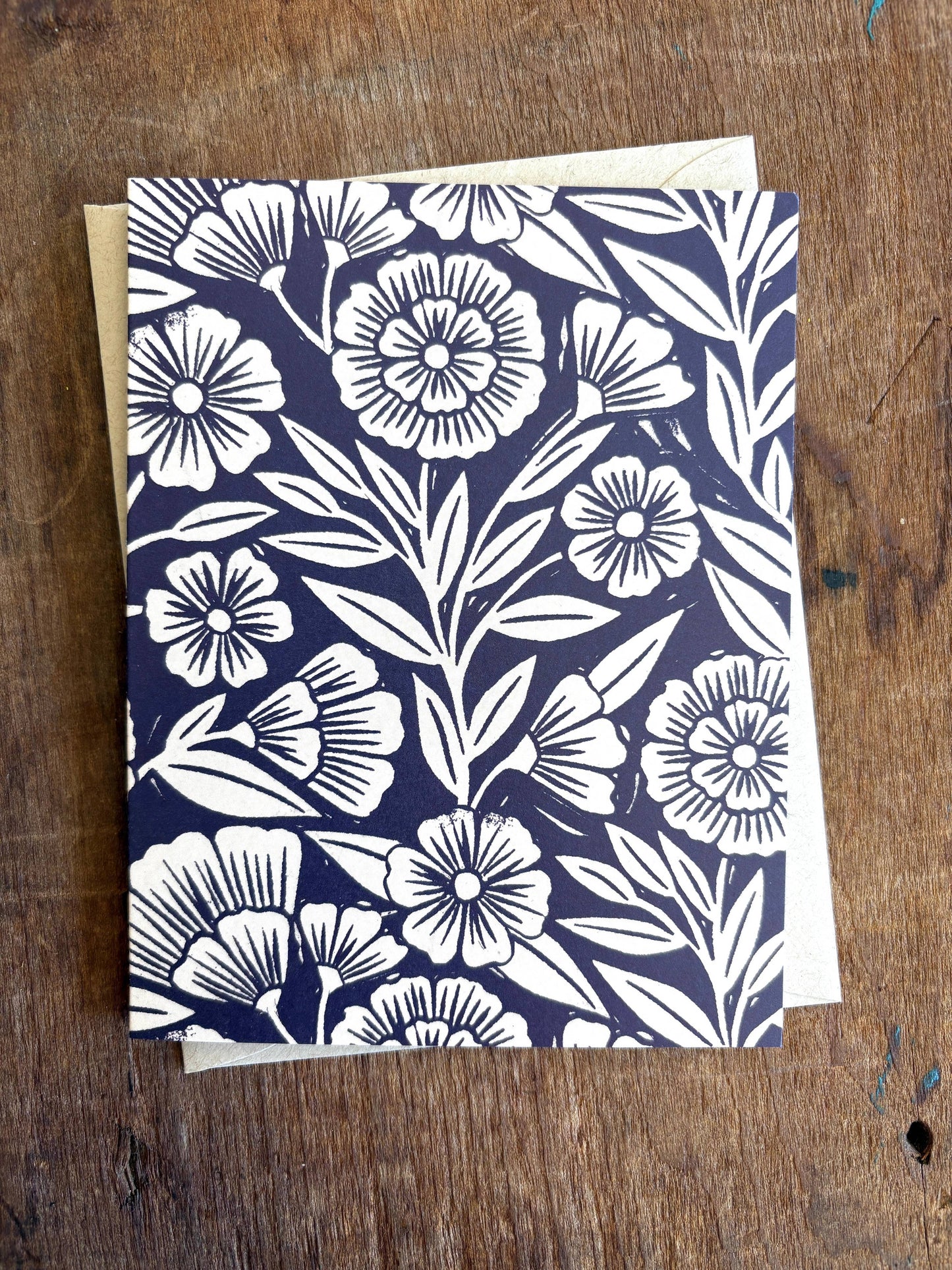 Navy Blank Floral Card