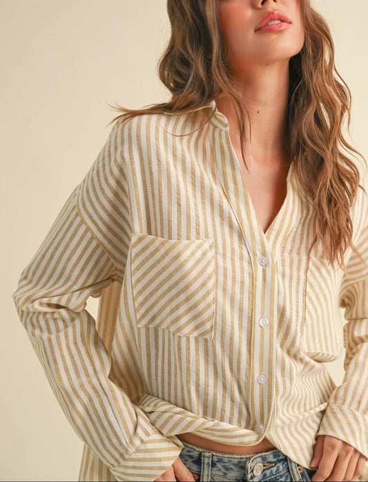 Mixed Up Button Up Shirt | Mustard