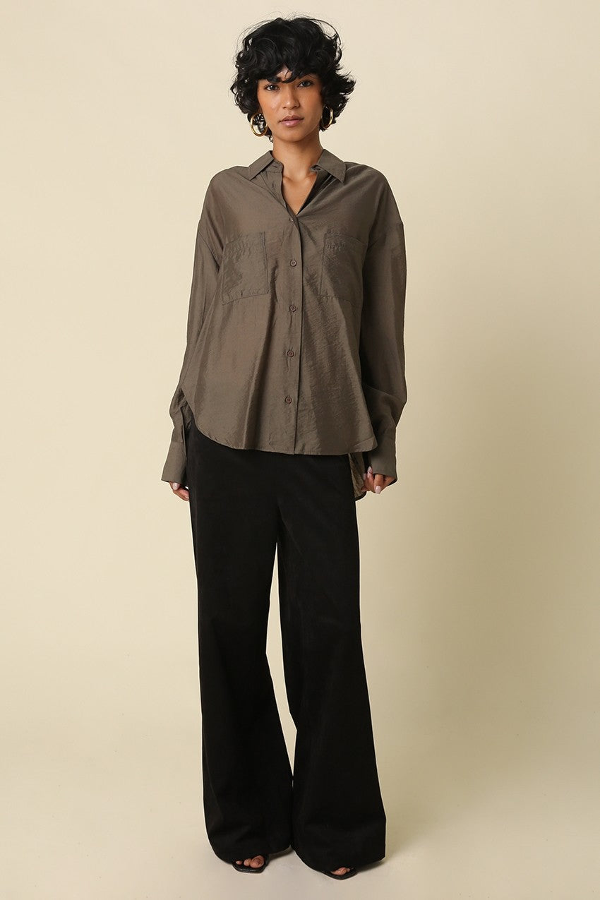 Ariana Button Up Top | Ash Brown