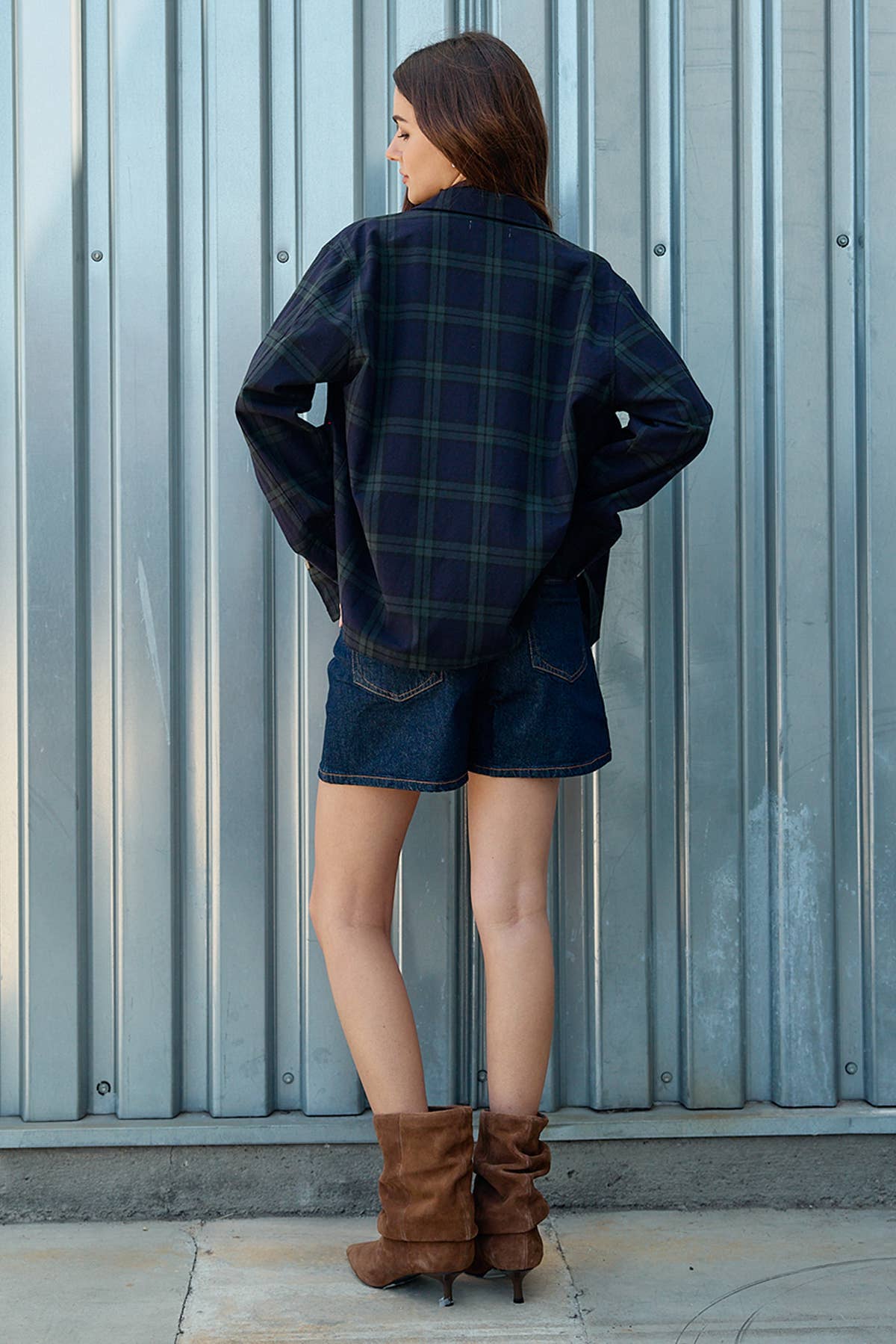 Navy + Green Plaid Button Front Jacket
